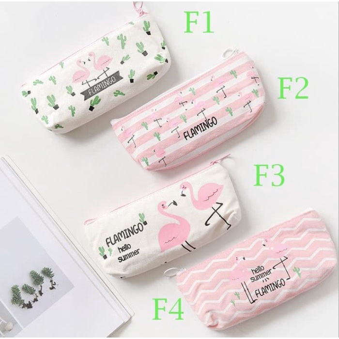 

Cuci Gudang Pencil Case Kotak Pensil Flamingo Kanvas/ Tas Make Up Bag Murah