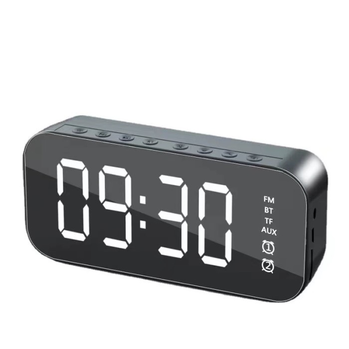 Wireless Speaker Bluetooth LED Jam Alarm Cermin Radio Mini Speaker - Hitam(O0P0) Spekaer Mini USB sp