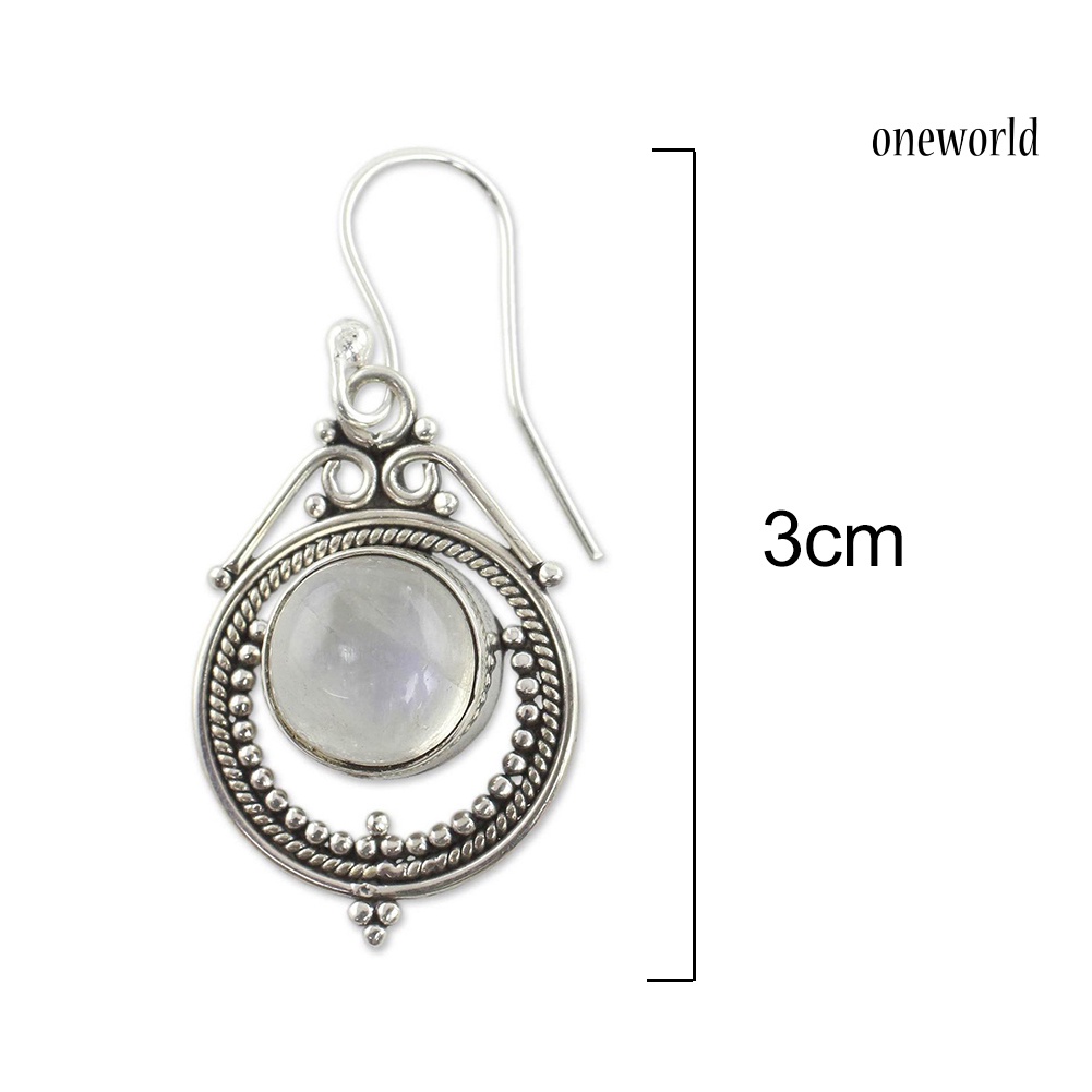 OW@ Women Vintage Hook Earings Fake Moonstone Hollow Jewelry Charms Party Gift