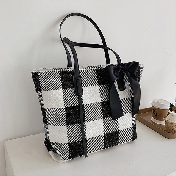 SALEB3415  TAS PUNDAK WANITA BAHAN CANVAS MOTIF KOTAK HIGH QUALITY FASHION PREMIUM KOREA STYLE TAS K