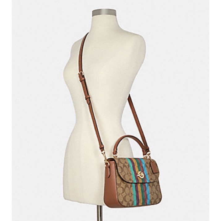 COACH MARLIE TOP HANDLE SATCHEL IN BLOCKED SIGNATURE CANVAS WITH STRIPE (C5644)