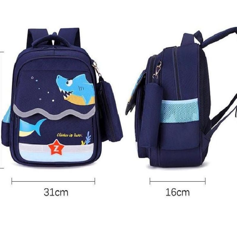 Winben Fashion-TAS RANSEL ANAK SEKOLAH LAKI LAKI SD TK PAUD MOTIF KARTUN HIU