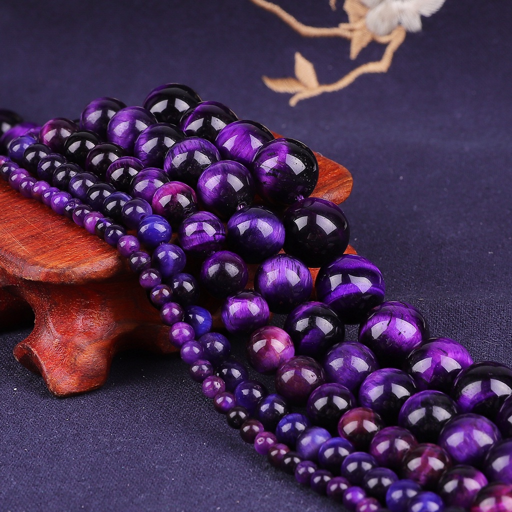 32-89 pcs Natural Purple Tiger Eye 4/6/8/10/12 MM Dipilih Batu Alam Bulat Beads Untuk Membuat Perhiasan Massal 38 CM/Strand