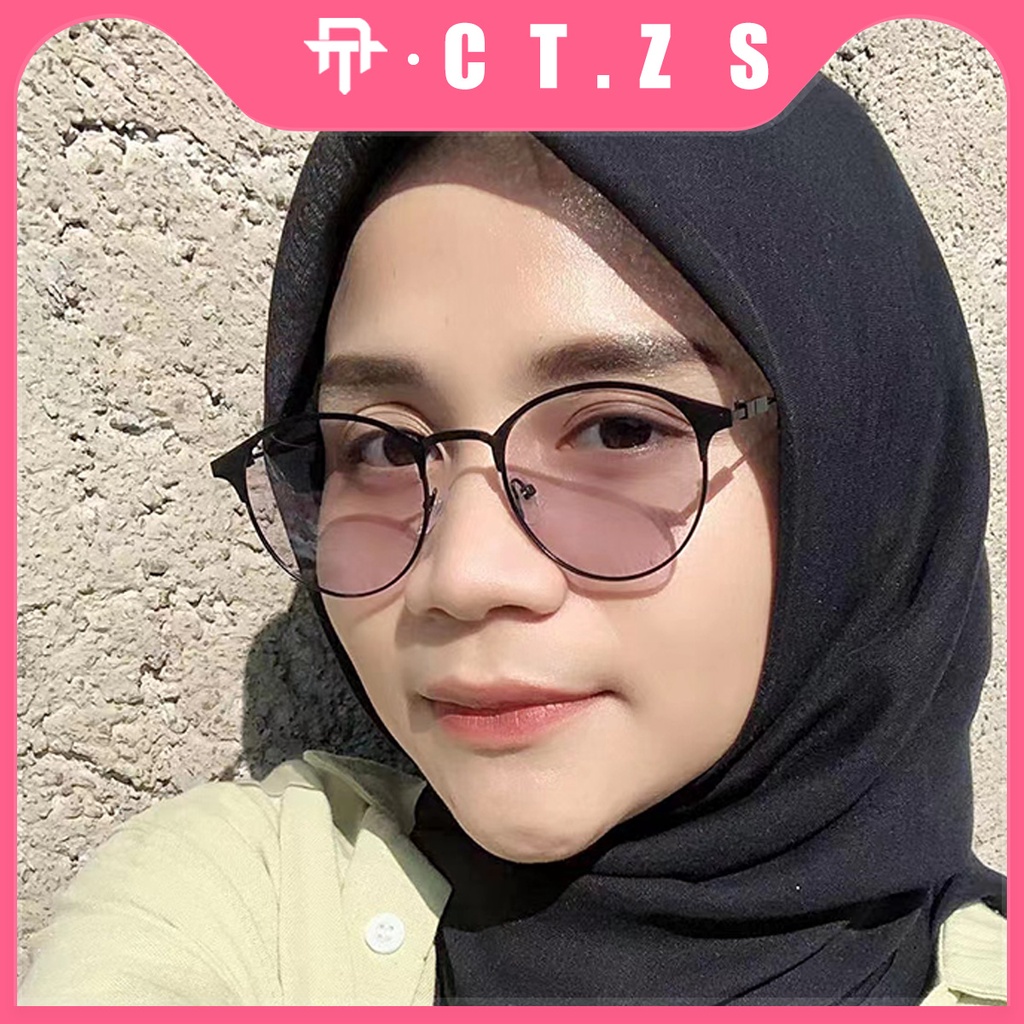 【CT】Kualitas Tinggi 2 In 1 Anti-Radiasi Photochromic Lens Kacamata Wanita Pria Titanium Bingkai Komputer Anti-Silau Kacamata Photochromic