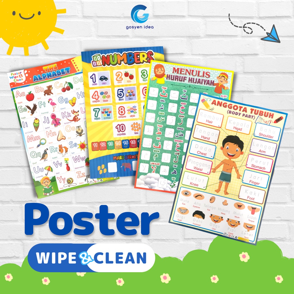 

Poster Wipe & Clean (Tanpa Spidol) Belajar Abjad Angka PAUD Bahan Glossy