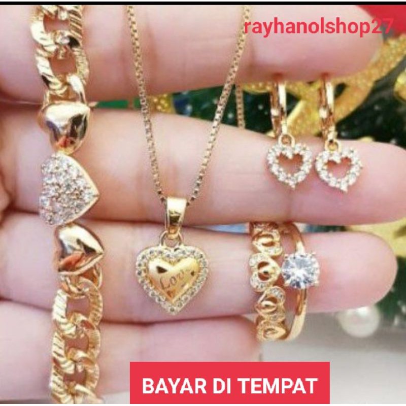 SET PERHIASAN WANITA DEWASA LENGKAP LAPIS EMAS 22K MOTIF PILIHAN