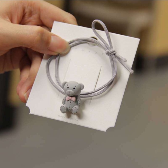 OSM JKT F5185 Karet Rambut Motif Bear / Ikat Rambut Beruang / Ikat Rambut Lucu Korea / Kuncir Rambut Wanita / Cute Hairband-Abu