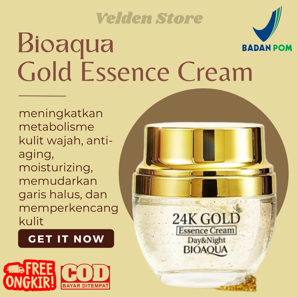 Bioaqua 24K Gold Essence CREAM 50g Glod Skin Brightening Skincare Day Night Cream Moisturizer 24K Gold / Mencerahkan Wajah / Menghaluskan Wajah Original BPOM