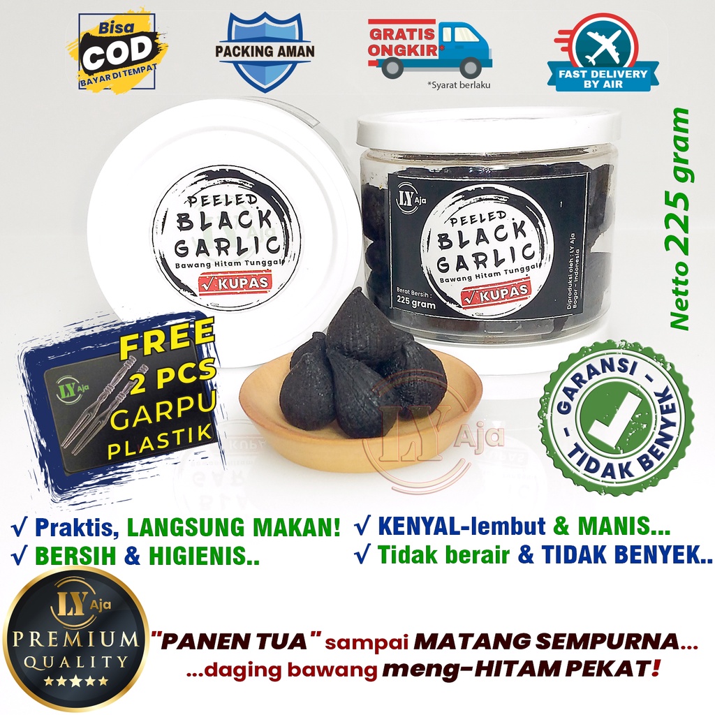 Bawang Hitam Tunggal Lanang Kupas 225 Gram Peeled Black Garlic LY Aja 225 Gr