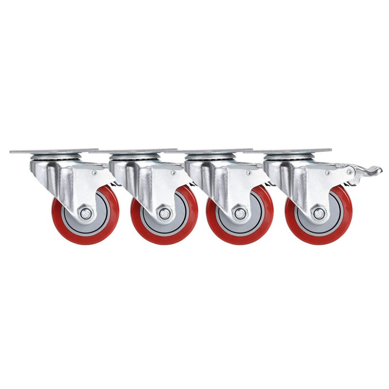 3 Inch Pvc Heavy Duty Swivel Caster Wheels 360 Degree Top Plate With Brake Pack Of 4 880lbs Red Shopee Indonesia