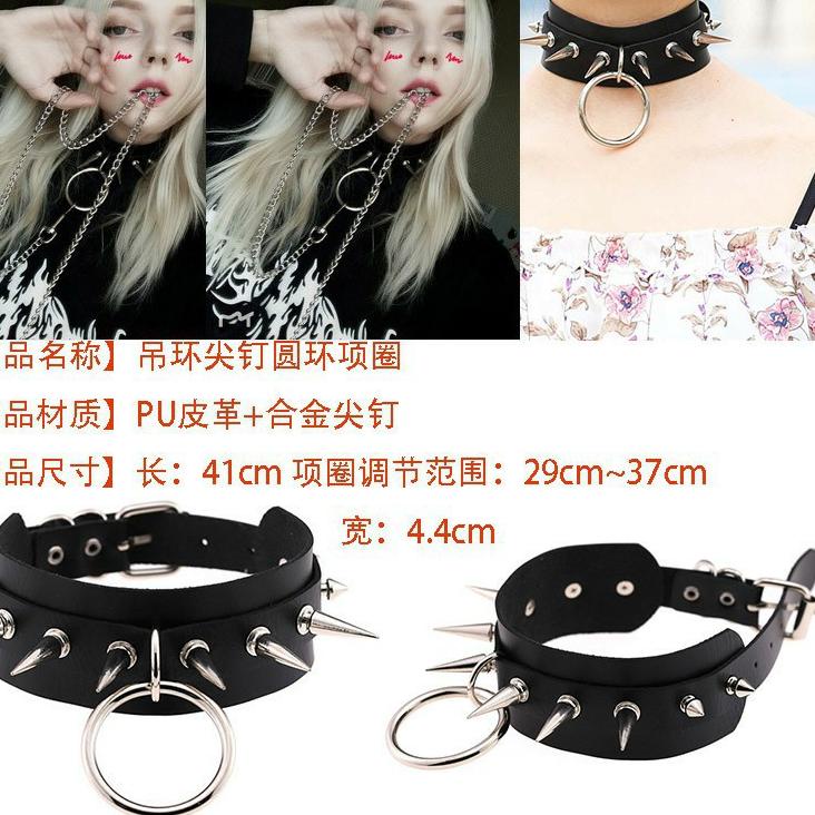 Harga Bersahabat.. Kalung Spike Punk Metal gothic Rings Kulit Duri Rantai Necklace Leather Gesper Ro
