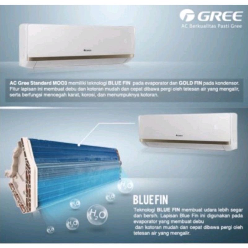 AC GREE 1/2 PK GWC-05MOO5S blue Fin low voltage + Instalasi pemasangan