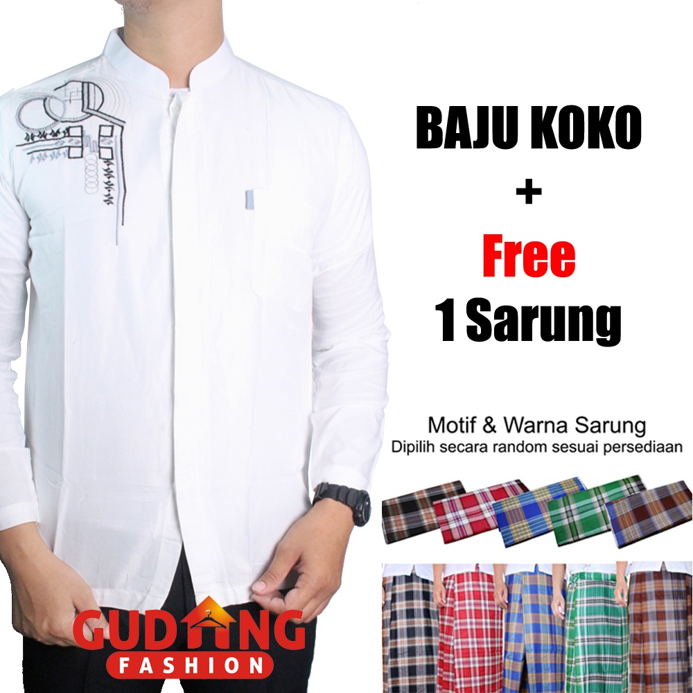 Baju Koko Dewasa Putih Lengan Panjang + Free Sarung