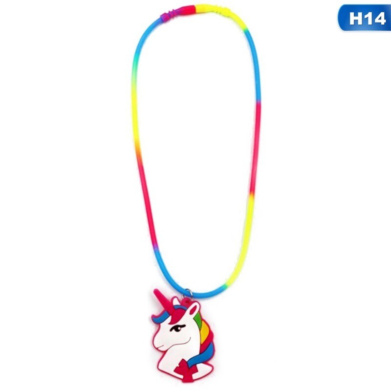 Kalung Unicorn Bahan Silikon PVC Warna Pelangi untuk Hadiah Natal Anak