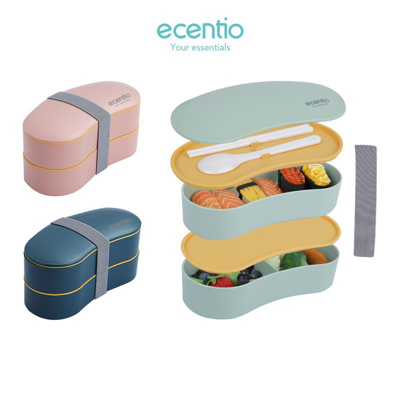 

1L lunch box Kotak Makan Siang Ganda Lapis kotak bekal Microwave Bento Free Sumpit/Spoon BPA Free