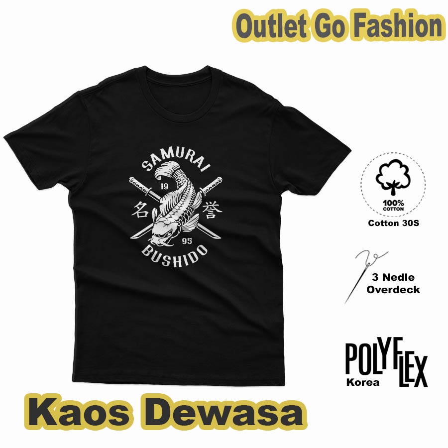 Baju Kaos Pria Distro Samurai Bushido Koi Logo 1995 Ikan Jepang Desain Terbaru Lengan Pendek Dewasa