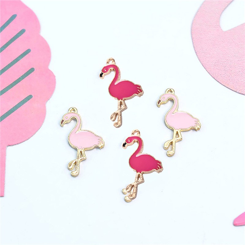 Hbid Glory 10PCS / Lot Charms Pedants / Flamingo Enamel Bahan Alloy Untuk DIY Perhiasan / Craft