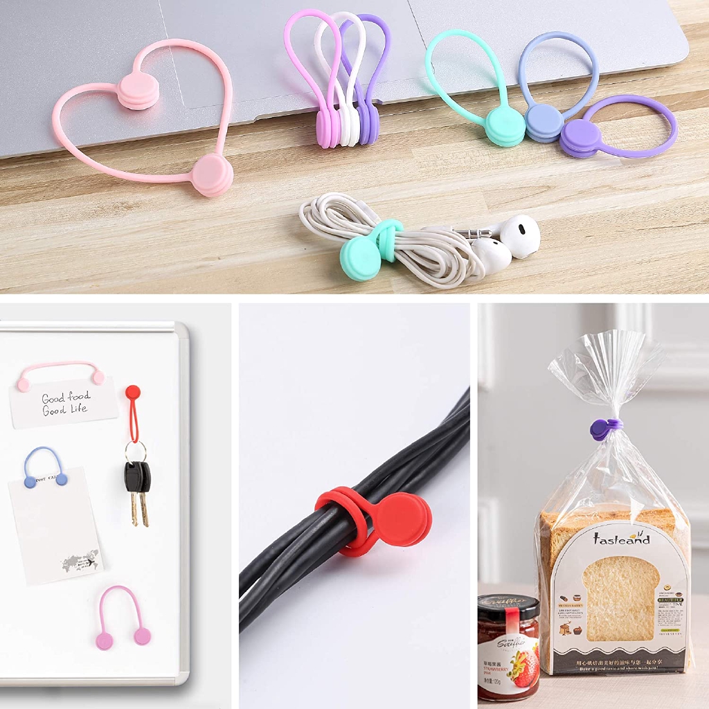 3Pcs Packs Silicone Magnetic Cable Organizer / Cable Ties / Earbud Cord Wrap / Headphone Cord Winder / Cable Manager Keeper Ties Straps /  Earphone Cord Clips / Organize Disordered Cables