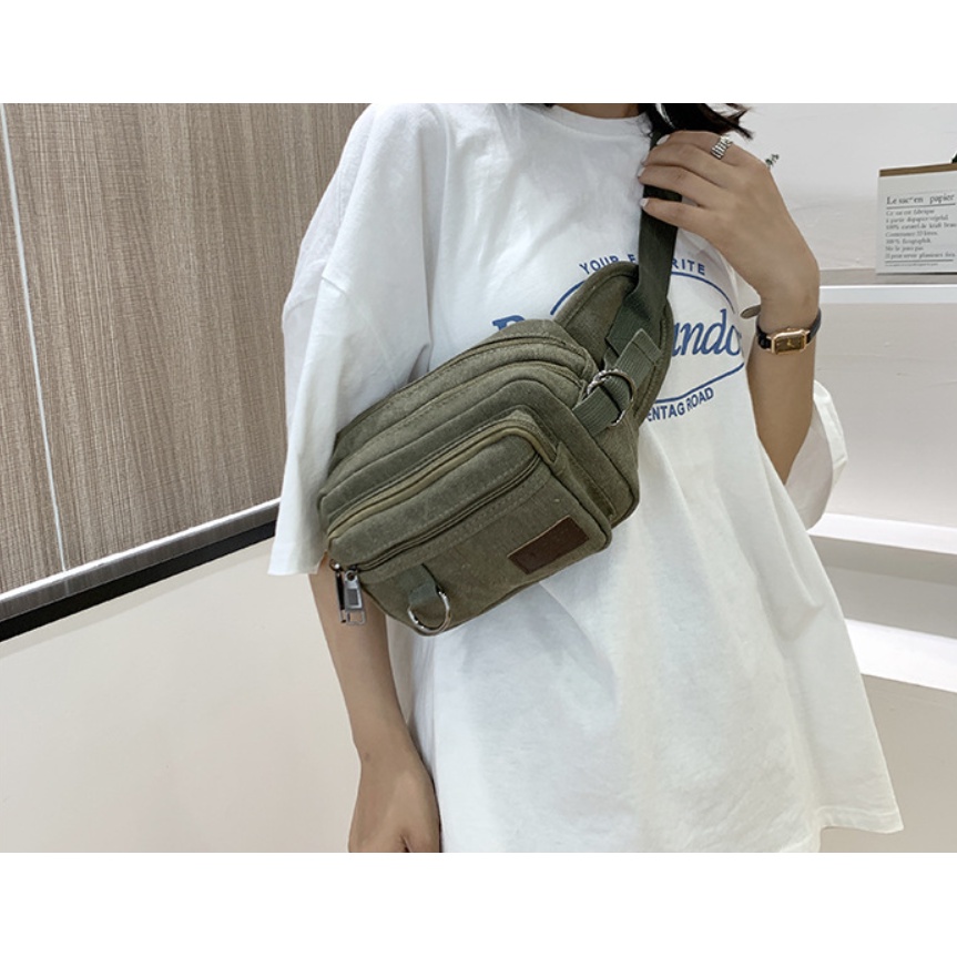 Tas Pinggang Slempang Selempang Kanvas waist bag Import Impor J171