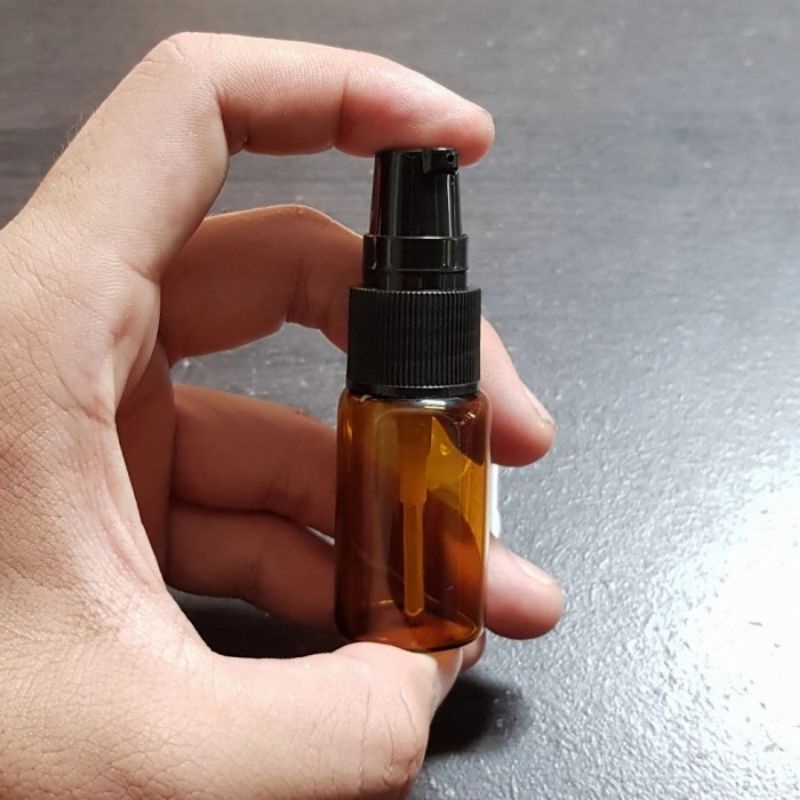 botol kaca 10ml coklat pump hitam / botol kaca 10ml amber tutup pump