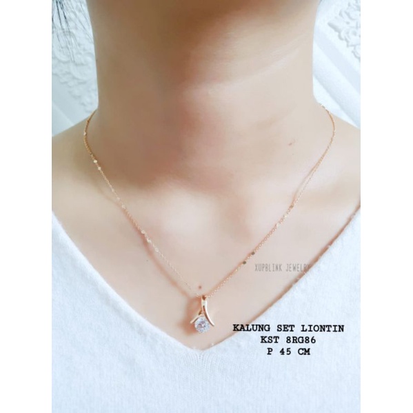 Kalung Titanium Set Liontin  Solitaire Model Mirip Perhiasan Asli Kalung Titanium Anti Karat Xupblink Jewelry