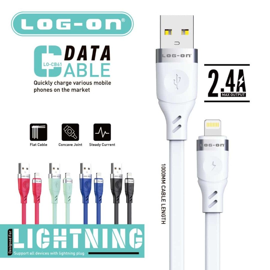 KABEL DATA LOG ON LO-CB61 TYPE IPHONE 5/6/7/8/X 2.4A 1M QUICKLY CHARGER