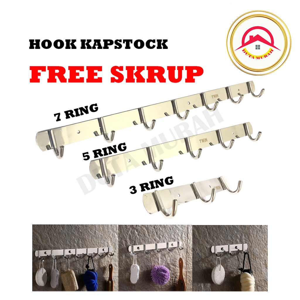 Gantungan baju dinding/Kapstok Hook 5 Stainless Steel / Gantungan handuk