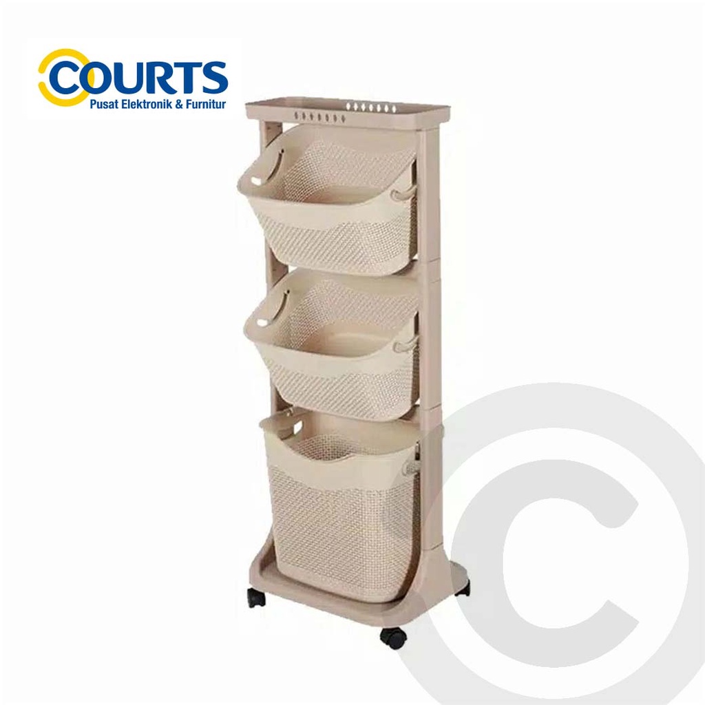 Keranjang Laundry Basket 3 Susun Warna Cream Model Bertingkat untuk Pakaian Kotor