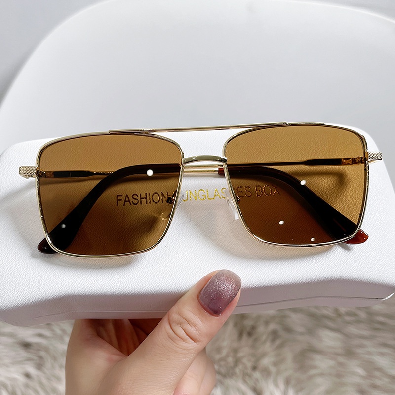 (YUZHU) Kacamata Hitam Frame Metal Bentuk Kotak Untuk Pria / Wanita