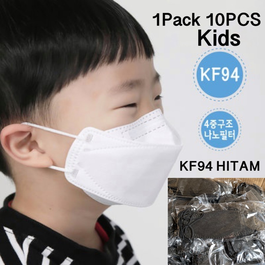 Masker kf94 anak korea 4ply tebel Hitam putih [[ 10pcs ]]