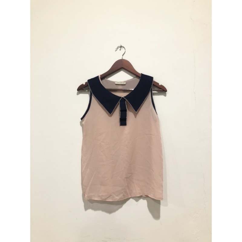 Baju Merk N.Y.L.A Kemeja Warna Nude Pink Bahan Bagus Mewah Elegan Biru Tangan Buntung