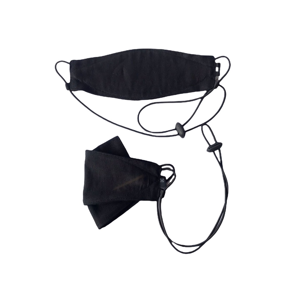 Masker Kain 3D Tali Stopper Masker Keren Non Medis Masker Adjustable Polos Full Hitam DKLASIK