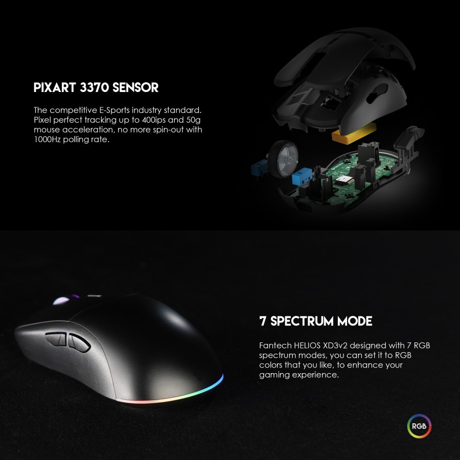 Fantech HELIOS XD3 v2 RGB Dual Mode Wireless - Gaming Mouse