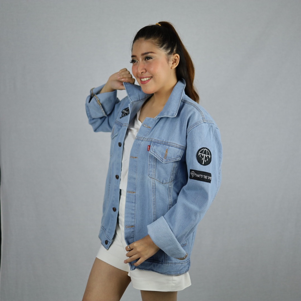 Make it Outfits - Jaket Jeans Denim Oversize Wanita/ Jaket Jeans Bordir Emblem Band Nirvana