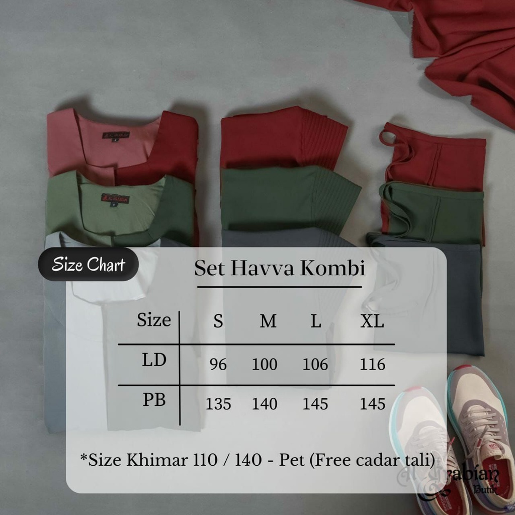 HAVVA COMBI SET GAMIS ABAYA KHIMAR SYARI by AL ARABIAN klambieakhwat BISA COD | jilbab jumbo pad busa free cadar tali bahan yoris caltry tanpa potongan pinggang wudhu n busui friendly kantong kanan abaya maroon green grey