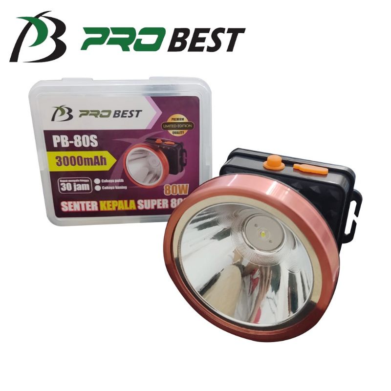 0Senter Kepala / Headlamp LED 80 Watt Putih/Kuning PROBEST PB-80S