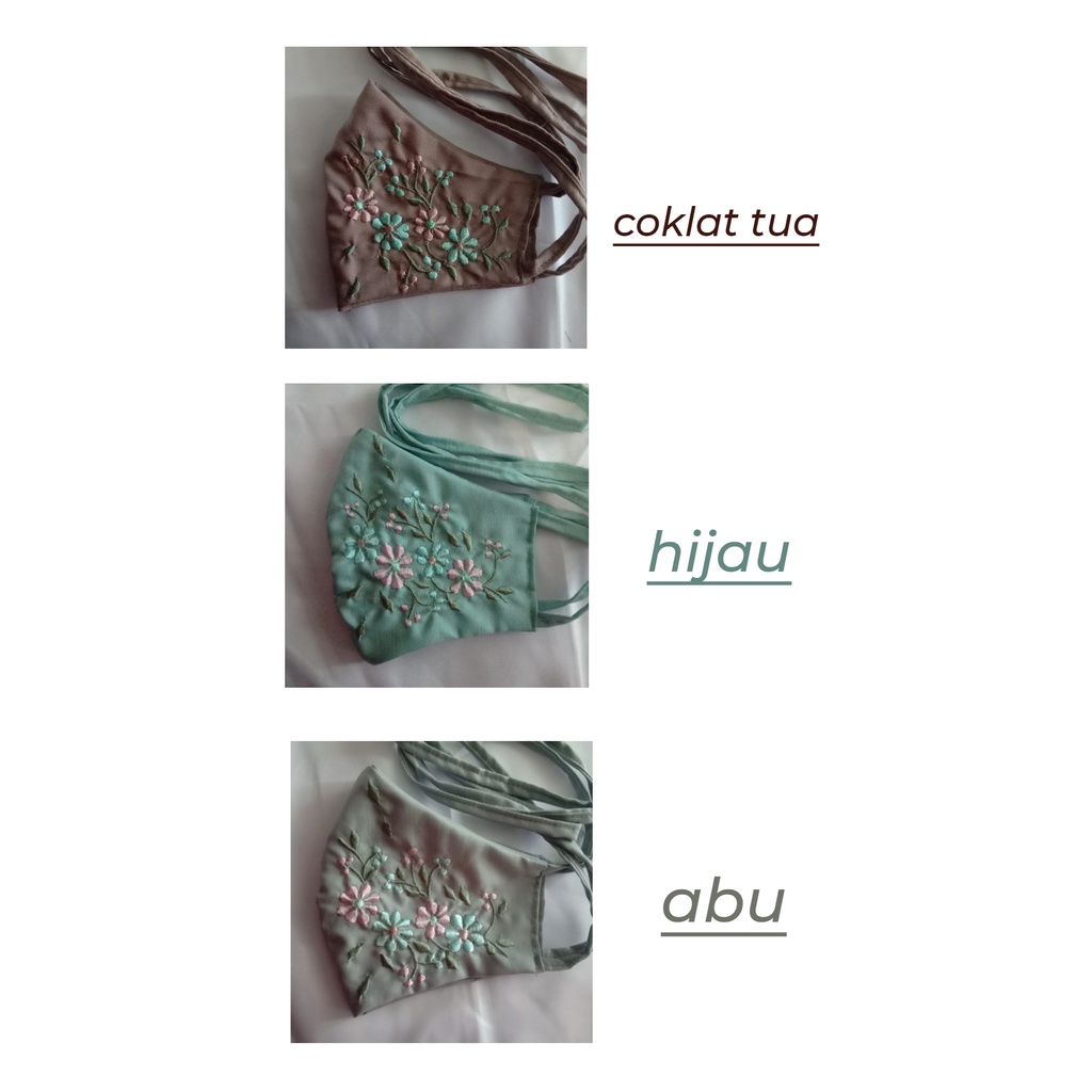 Masker Kain Bordir Manual Melati Bahan Katun. Masker Hijab. Masker Headloop. Masker Tali Kepala