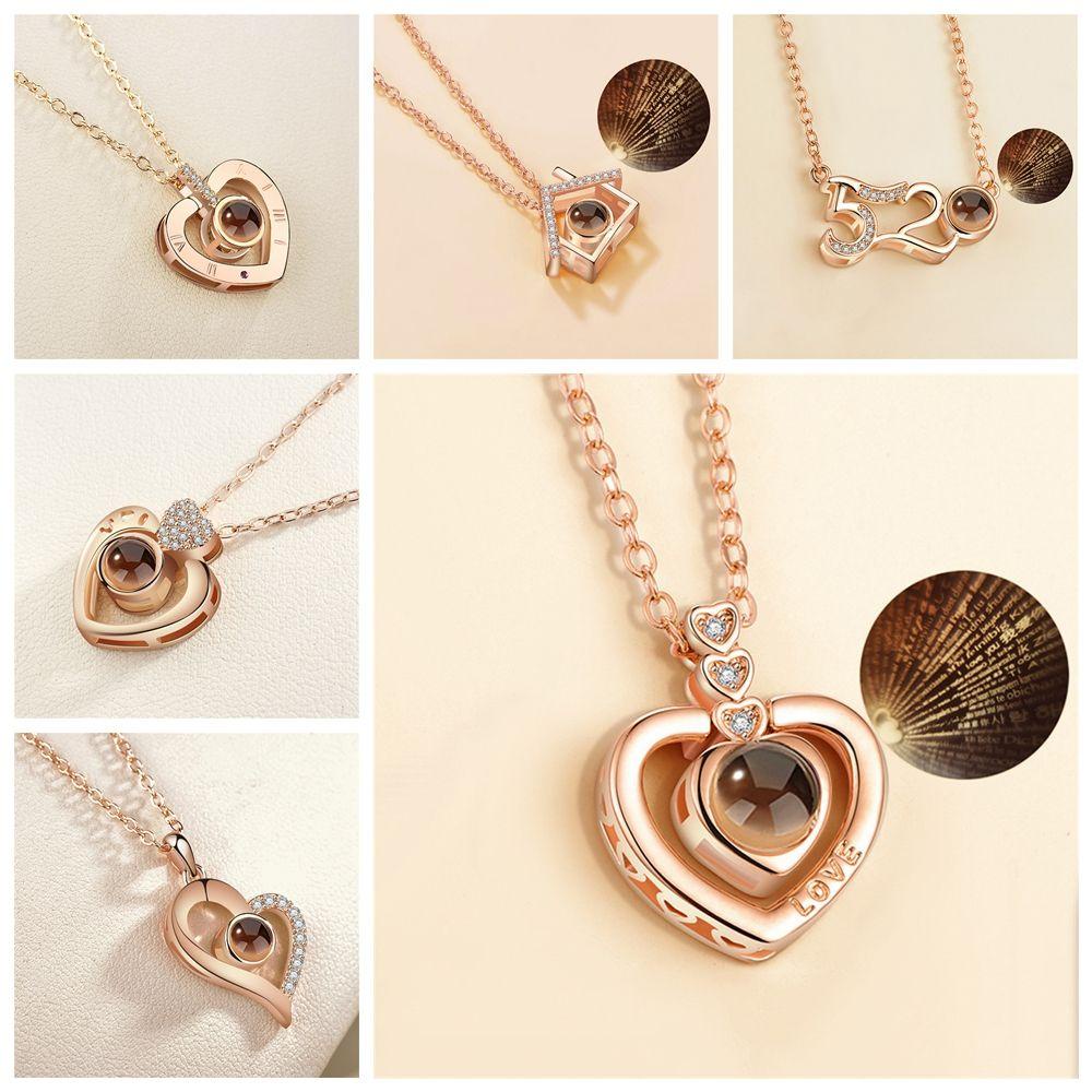 R-flower Projection Necklace Jewelry Collier Pendant Hari Valentine Masa Kini Kristal Romantis I love You