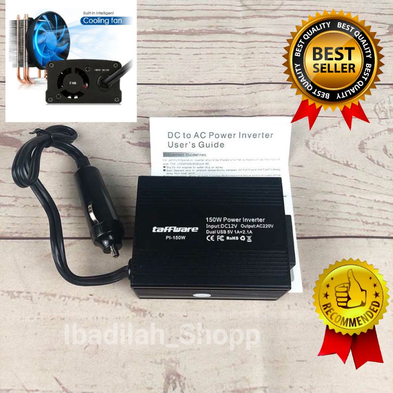Taffware Power Inverter Mobil dengan 2 USB Port 150W 220V - PI-150W