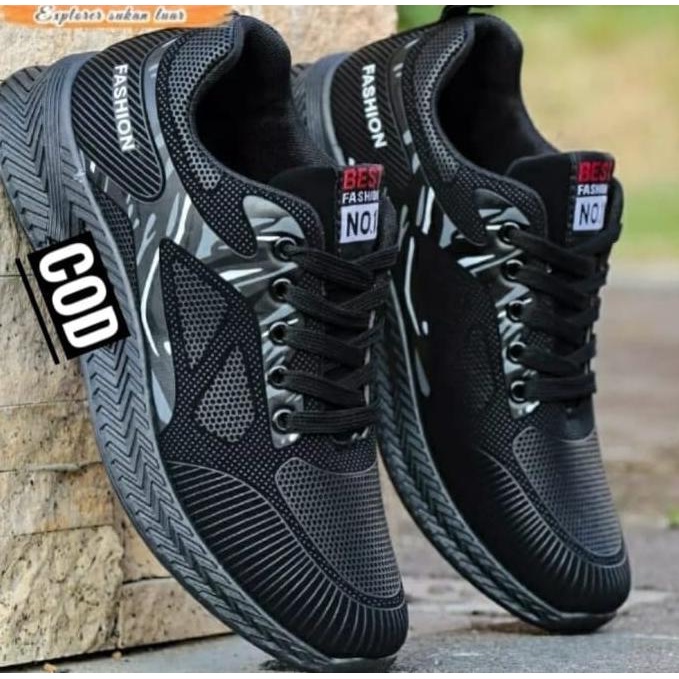Sale Sepatu Sneakers Hitam Polos Olahraga Joging Lari Pria Cowok Asli - Paling Dicari