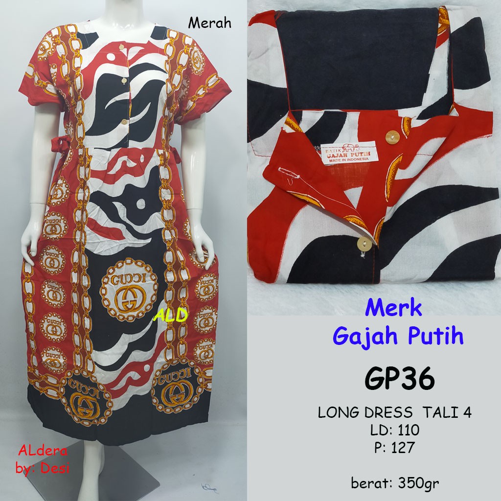 ALdera - Long Dress Daster Tali 4 Merk Gajah Putih Bahan Halus Dingin GP36