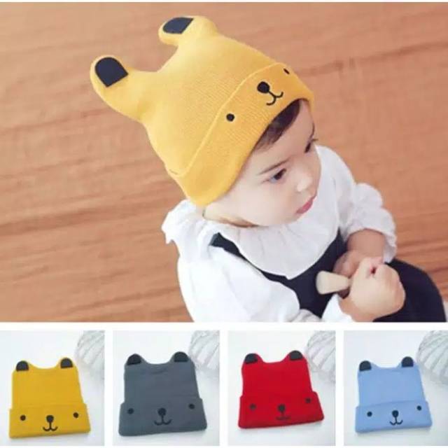 [MOTIF BORDIR] IMPORT Topi Kupluk Rajut Bayi Telinga Kucing / Doggy Unisex baby