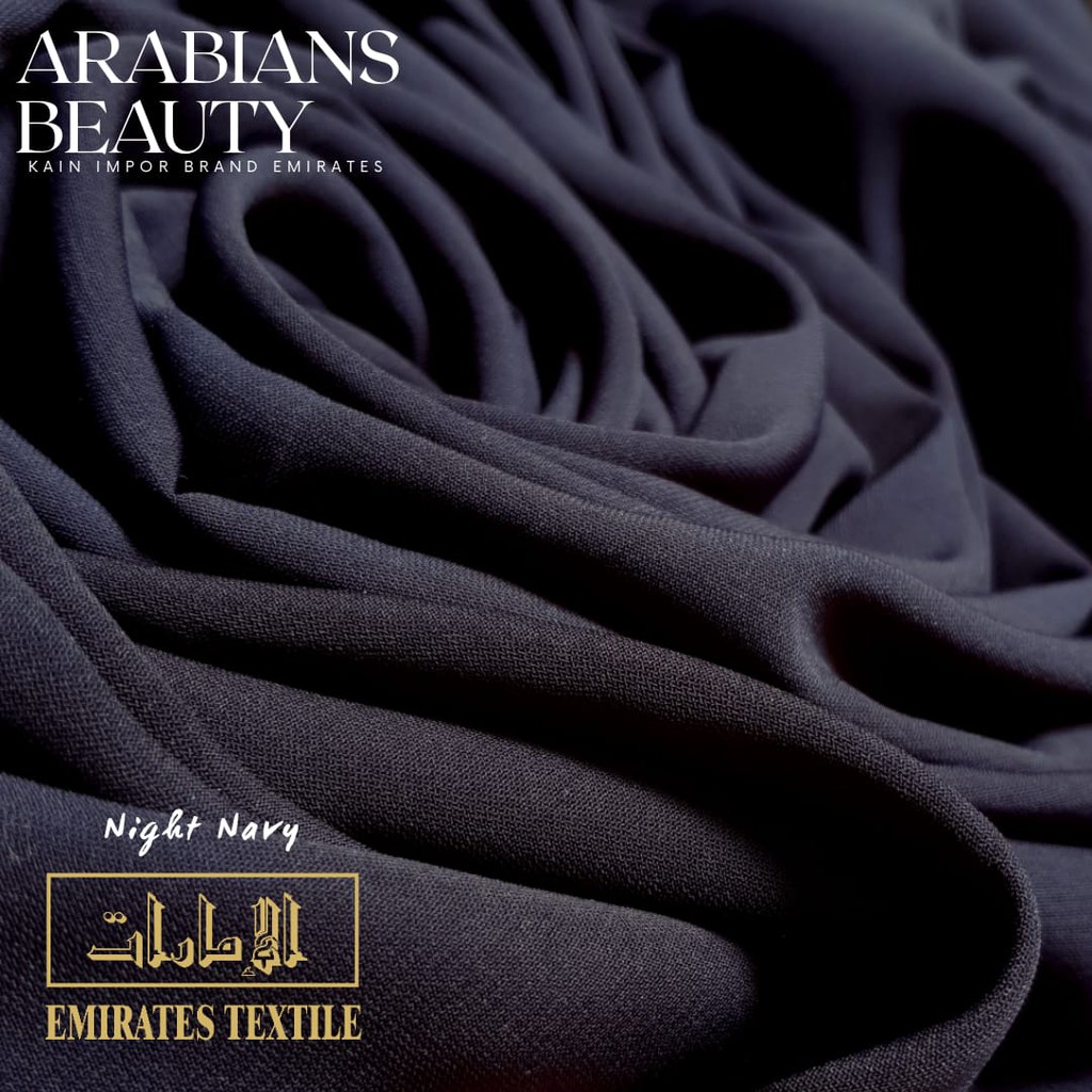 Kain impor emirates textile warna night navy emboss arabians beauty