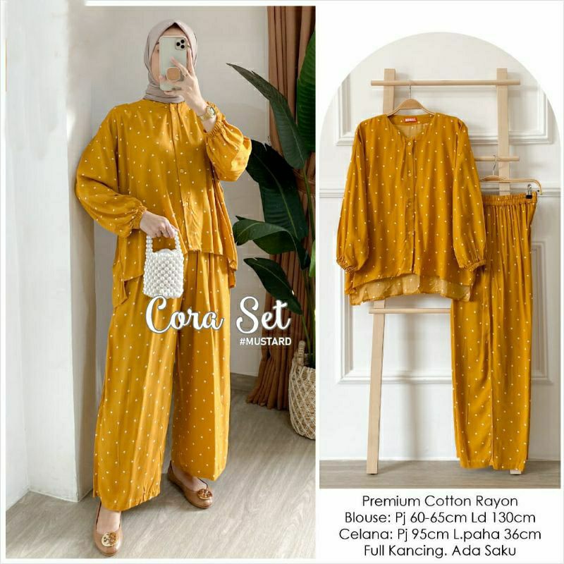 CORA SET RAYON VISCOSE MOTIF POLKADOT / DAILY SET TERBARU / ONESET JUMBO BUSUI / SETELAN BAJU WANITA