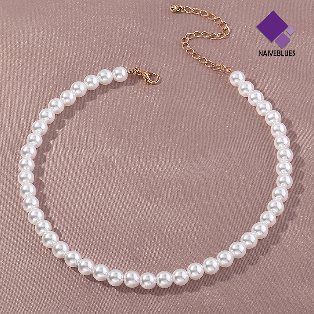 Naiveblue &gt; 44566 Pcs Kalung Choker Mutiara Imitasi Bulat Elegan Untuk Wanita