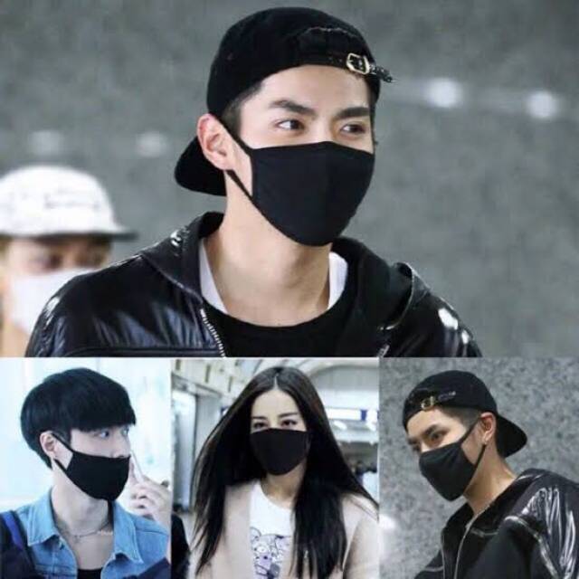 Masker kain/cotton musk/masker tali korean style - warna hitam [nyaman di pakai] bisa di cuci