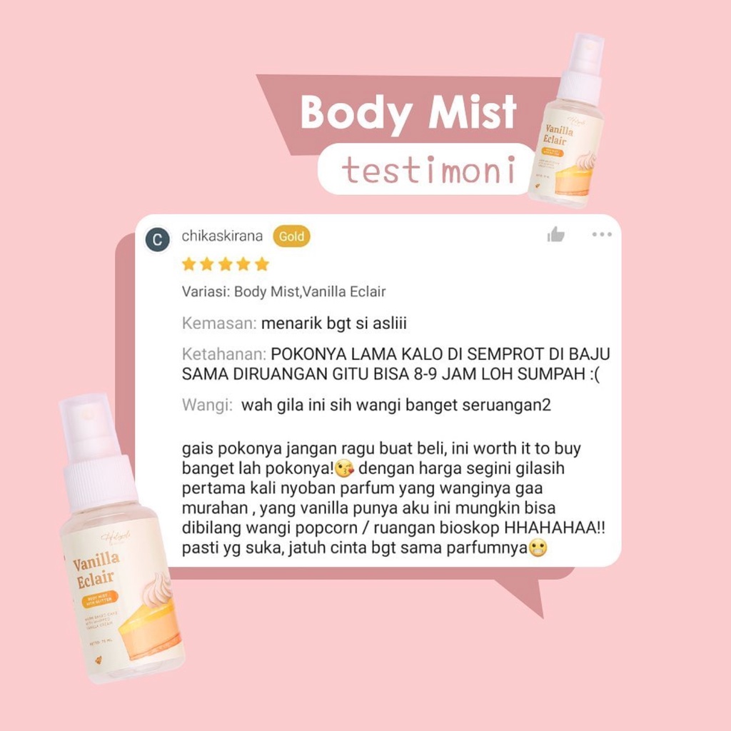 HOLIGRELS (75ml / 5ml / 10ml) body mist deo spray parfum pewangi pengharum badan murah bpom midnight strawberry tahan seharian awet perfume deospray deodorant ketiak ketek wangi bau mencerahkan deodoran viral decant share popcorn caramel apple