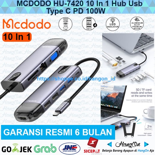 Mcdodo USB HUB 10 in 1 Type C  VGA TF/SD PD 100W Converter HU-742