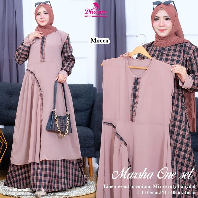 marsha one set setelan dress gamis abaya kaftan inner dan outer