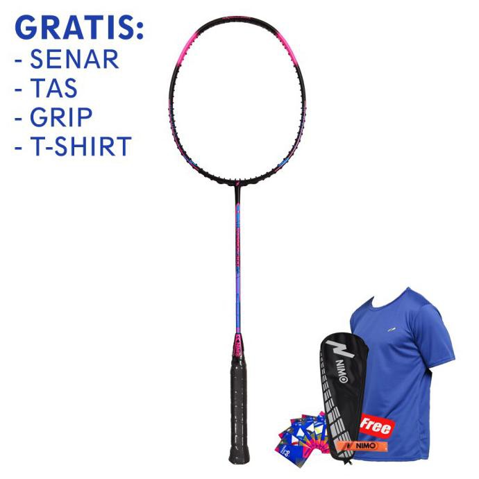 TERKINI NIMO Raket Badminton PASSION 300 Black Pink + GRATIS Tas dan Grip